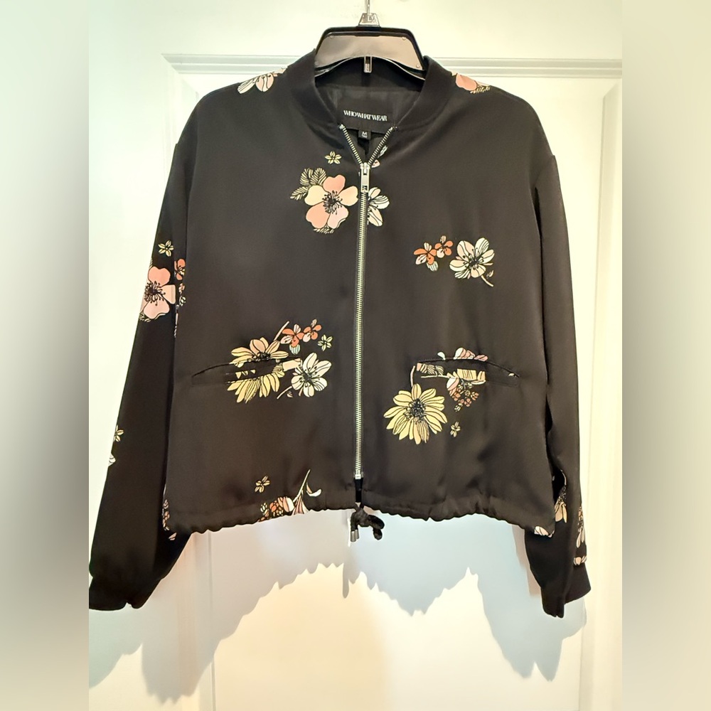 Who What Wear floral bomber jacket scattered Sakura Target 2016 zipper
